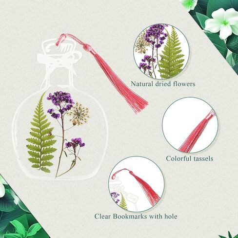 TaoBary 131 Pcs DIY Transparent Dried Flower Bookmark Set Handmade DIY Bookmarks with Dried Pressed Flowers Leaves Butterfly Stickers Colorful Tassels and Tweezers for Reader Writer (Rainbow Color) in Saudi Arabia