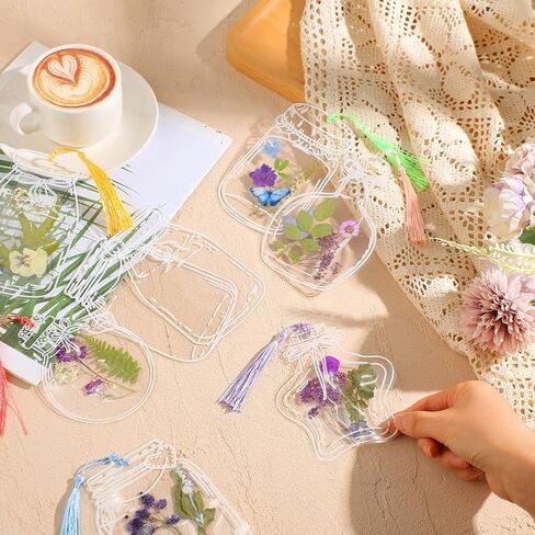 TaoBary 131 Pcs DIY Transparent Dried Flower Bookmark Set Handmade DIY Bookmarks with Dried Pressed Flowers Leaves Butterfly Stickers Colorful Tassels and Tweezers for Reader Writer (Rainbow Color) in Saudi Arabia