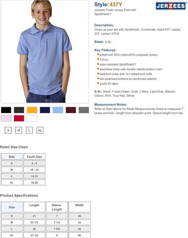 Jerzees Youth 50/50 Jersey Polo 437Y in Kuwait