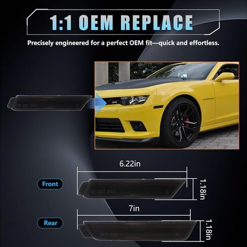 LED Side Marker Lights عدسة واضحة لـ Chevy Camaro 2010 2011 2012 2013 2014 ، 5th Gen Camaro Blue Front Bumper Fender Marker Lamps ، أضواء عاكسات العلامات الجانبية ، 4 PCS in Kuwait