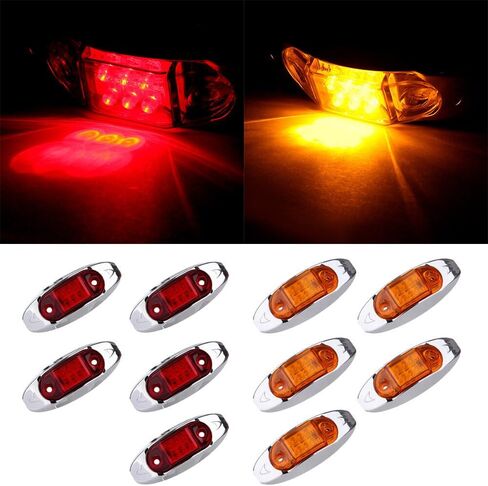 10x Oval LED Trailer Marker Light w/Chrome Bezel 6 LED Amber/Red Top Clearance Indicator Lights Surface Mount for Truck Trailer Boat Car RV in Saudi Arabia