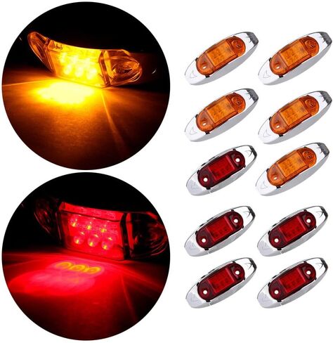 10x Oval LED Trailer Marker Light w/Chrome Bezel 6 LED Amber/Red Top Clearance Indicator Lights Surface Mount for Truck Trailer Boat Car RV in Saudi Arabia