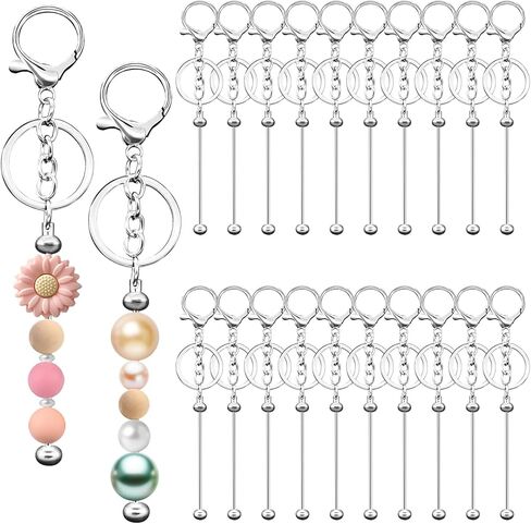 20 PCS Keychain Make Kit ، DIY Diy Beadchains Bulk Kit ، Ceychain Making Supplies for Praints ، Jewelry ، Charms ، DIY ، تصميم مفاتيح متسلسل فارغة للنساء ، GOLD ROED in Kuwait
