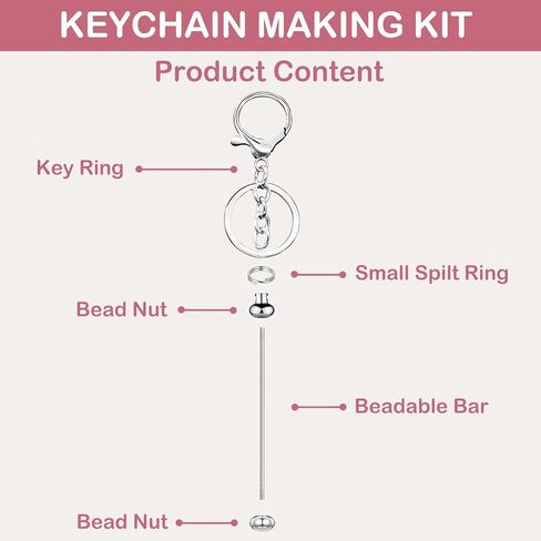 20 PCS Keychain Make Kit ، DIY Diy Beadchains Bulk Kit ، Ceychain Making Supplies for Praints ، Jewelry ، Charms ، DIY ، تصميم مفاتيح متسلسل فارغة للنساء ، GOLD ROED in Kuwait