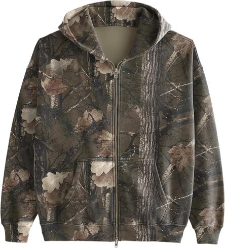 Camo Zip Up Hoodie for Women Men Oversized Maple Leaf Print Fleece Jacket Camouflage Long Sleeve Hooded Sweatshirt in Kuwait