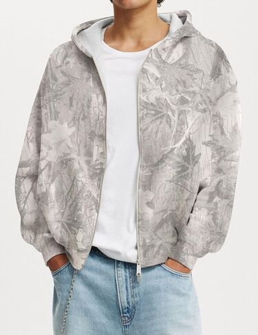 Camo Zip Up Hoodie for Women Men Oversized Maple Leaf Print Fleece Jacket Camouflage Long Sleeve Hooded Sweatshirt in Kuwait