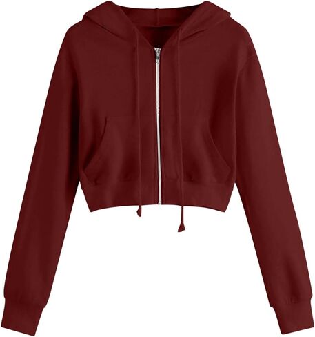 Cropped Hoodie for Women Zip Up Crop Sweatshirt Casual Long Sleeve Jacket Cute Y2K Lightweight Hooded Sweatshirts in Saudi Arabia