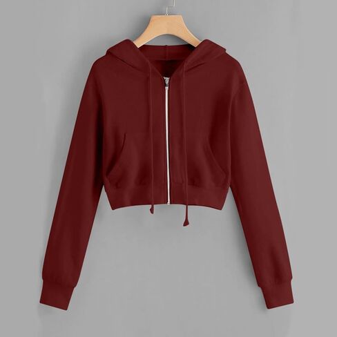 Cropped Hoodie for Women Zip Up Crop Sweatshirt Casual Long Sleeve Jacket Cute Y2K Lightweight Hooded Sweatshirts in Saudi Arabia