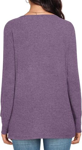 CATHY Women's Basic Pullover V Neck Long Sleeve Tunic Tops Casual Loose Fitting Tshirts for Leggings in Kuwait