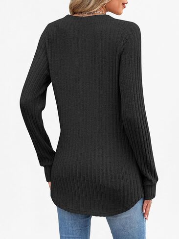 ANRABESS Womens Long Sleeve Henley Shirts V Neck Tunic Tops Ribbed Knit Lightweight Sweaters 2025 Fall Dressy Casual Blouses in Kuwait