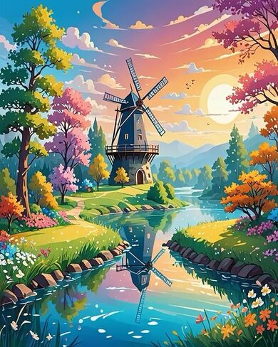 طلاء Zythron بواسطة مجموعات الأرقام للبالغين ، والطلاء حسب العدد المناظر الطبيعية للمبتدئين للبالغين ، وملف غروب الشمس مع الطلاء الأكريلي in Kuwait