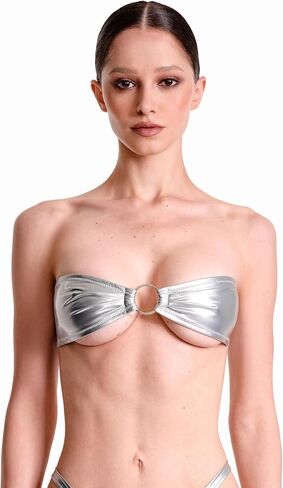 Fuax Patent Leather Bandeau Metallic Strapless Bralette Sparkly PVC Tube Crop Top in Kuwait