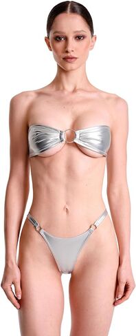 Fuax Patent Leather Bandeau Metallic Strapless Bralette Sparkly PVC Tube Crop Top in Kuwait