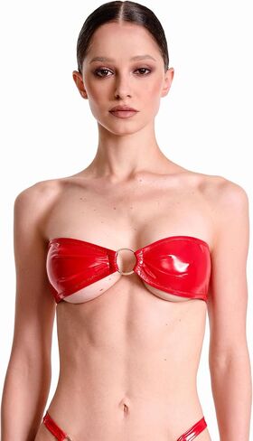 Fuax Patent Leather Bandeau Metallic Strapless Bralette Sparkly PVC Tube Crop Top in Kuwait