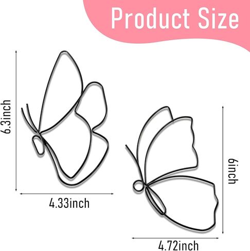 Meyeyaia 8pcs ديكور جدار الفراشة المعدنية ، فن الجدار الفراشة الأسود ، الأسلاك الزهور الشارات ديكور مع فيلم الأظافر للمطبخ حفلة عيد ميلاد داخلي وخارجي ، 6 أنماط in Saudi Arabia