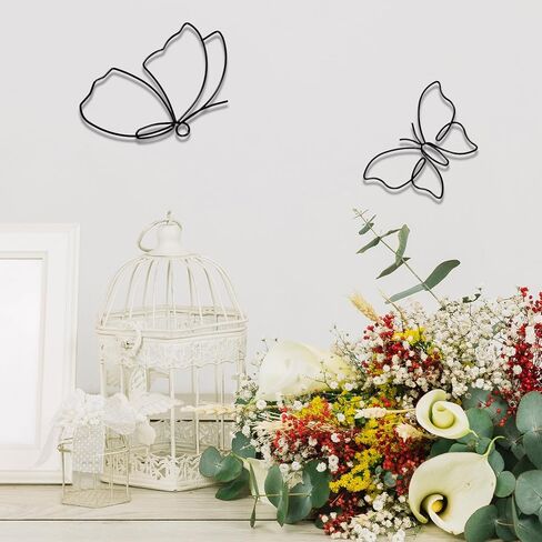 Meyeyaia 8pcs ديكور جدار الفراشة المعدنية ، فن الجدار الفراشة الأسود ، الأسلاك الزهور الشارات ديكور مع فيلم الأظافر للمطبخ حفلة عيد ميلاد داخلي وخارجي ، 6 أنماط in Saudi Arabia