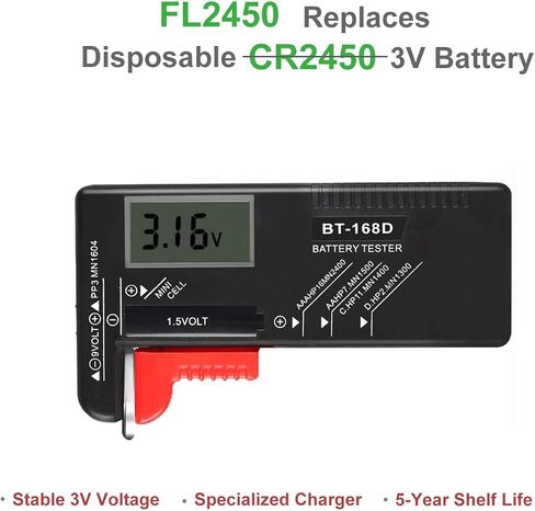 2450 بطاريات قابلة للشحن 3V استبدال CR2450 DL2450 بطارية عملة ليثيوم (4 عبوات) in Saudi Arabia