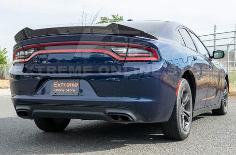 Replacement for 2015-Present Dodge Charger | SRT8 Hellcat Extended Style Rear Trunk Lip Wing with Wickerbill Spoiler (ABS Plastic - Painted Glossy Black) in Saudi Arabia