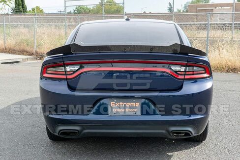 Replacement for 2015-Present Dodge Charger | SRT8 Hellcat Extended Style Rear Trunk Lip Wing with Wickerbill Spoiler (ABS Plastic - Painted Glossy Black) in Saudi Arabia