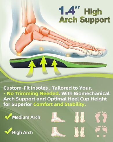 OrthoComfoot High Arch Support Insoles for Women & Men – Orthotic Inserts for Plantar Fasciitis, Flat Feet, Heel Pain Relief, Comfortable Arch Shoe Soles for Standing All-Day, Size 8 Men/10 Women in Saudi Arabia