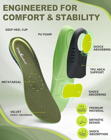 OrthoComfoot High Arch Support Insoles for Women & Men – Orthotic Inserts for Plantar Fasciitis, Flat Feet, Heel Pain Relief, Comfortable Arch Shoe Soles for Standing All-Day, Size 8 Men/10 Women in Saudi Arabia