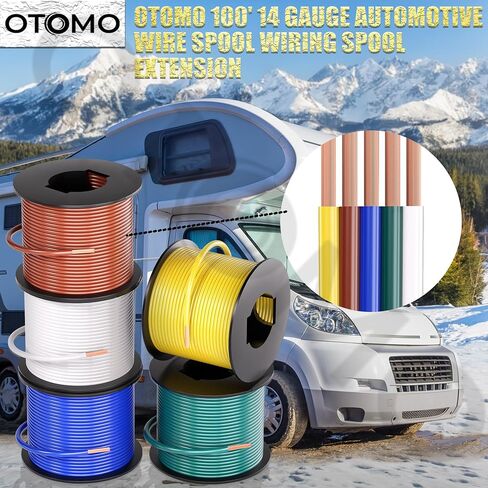 OTOMO 4 Rolls 100FT 14 Gauge CCA Trailer RV Automotive Primary Wire Spool Single Conductor SAE J1128 Electrical Hookup Wiring for Low Volts Towing Trailer RV Camper - Brown/Yellow/Green/White in Kuwait