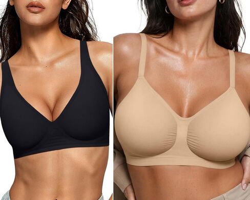 Oeak Womens Deep v Bras Wireless Black Bralettes للنساء مع دعم عارية XXL in Kuwait