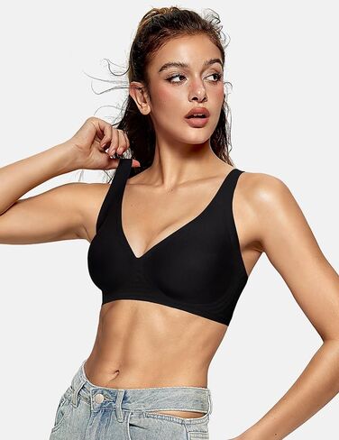 Oeak Womens Deep v Bras Wireless Black Bralettes للنساء مع دعم عارية XXL in Kuwait