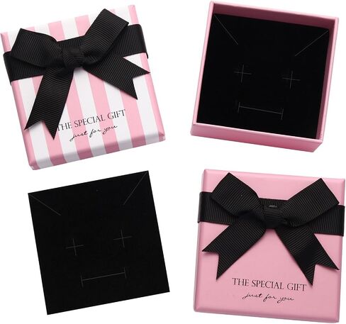 14pcs Small pink Cardboard Gift Jewelry Boxes for Necklace, Earring, Ring, Pendant, Bracelet, Anklet, Jewelry Holder，Bulk Gift Box jewelry display (pink with white stripes) in Saudi Arabia