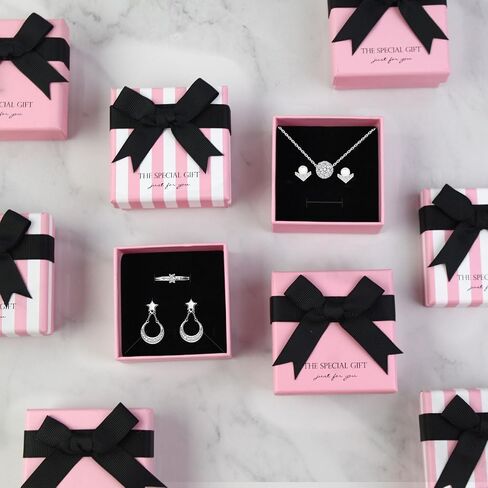 14pcs Small pink Cardboard Gift Jewelry Boxes for Necklace, Earring, Ring, Pendant, Bracelet, Anklet, Jewelry Holder，Bulk Gift Box jewelry display (pink with white stripes) in Saudi Arabia