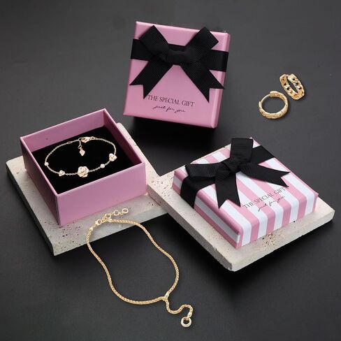 14pcs Small pink Cardboard Gift Jewelry Boxes for Necklace, Earring, Ring, Pendant, Bracelet, Anklet, Jewelry Holder，Bulk Gift Box jewelry display (pink with white stripes) in Saudi Arabia