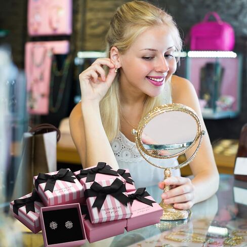 14pcs Small pink Cardboard Gift Jewelry Boxes for Necklace, Earring, Ring, Pendant, Bracelet, Anklet, Jewelry Holder，Bulk Gift Box jewelry display (pink with white stripes) in Saudi Arabia