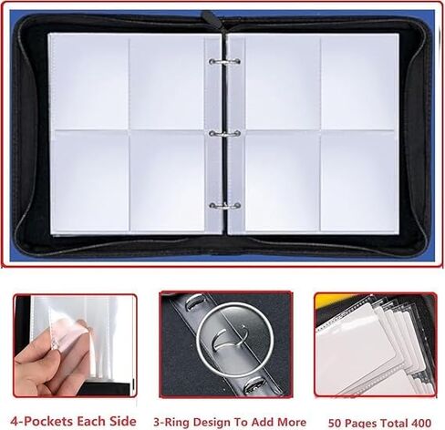 9 Pocket Trading Card Binder,Card Binder 900 Pockets Sports Cards Game Card Collection Binder Card Holder Binder Card Storage Album with Sleeves and Zipper (Black-900 Pockets) in Kuwait