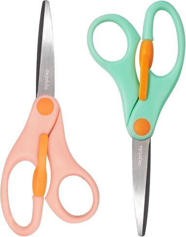 مقص طلاب صغيرون مقصون ، تصميم مضاد للبينش لقطع ورق الأطفال ， الأعمار من 4 إلى 8 ، 5 بوصات (2Pack） (Orange+Pink) in Kuwait