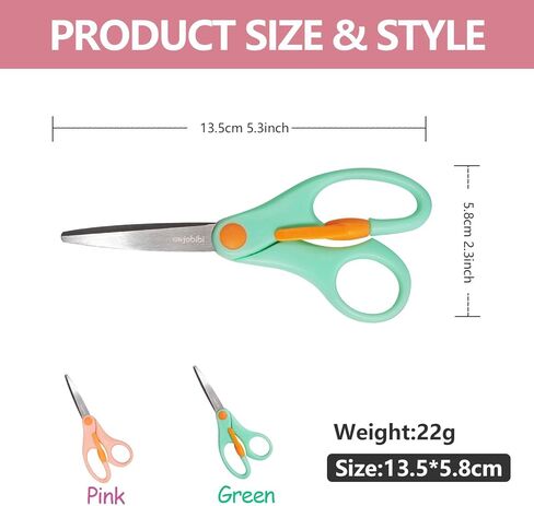 مقص طلاب صغيرون مقصون ، تصميم مضاد للبينش لقطع ورق الأطفال ， الأعمار من 4 إلى 8 ، 5 بوصات (2Pack） (Orange+Pink) in Kuwait