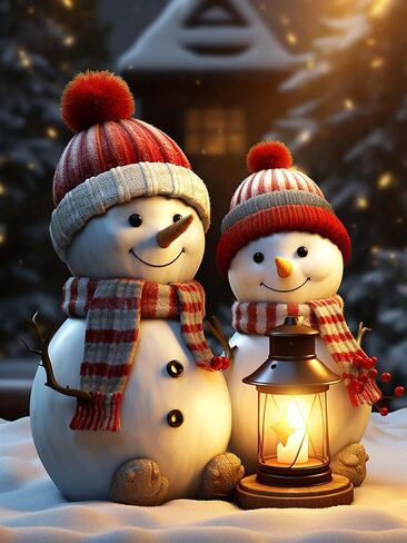 SKRYUIE 5D Snowman Diamond Painting Kits - DIY Diamond Art Kits for Adults Christmas, Full Round Drill - Crystal Cross Stitch - Adults Craft for Wall & Office Decor - 12x16 Inch z3 in Kuwait