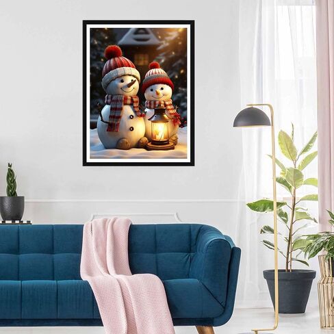 SKRYUIE 5D Snowman Diamond Painting Kits - DIY Diamond Art Kits for Adults Christmas, Full Round Drill - Crystal Cross Stitch - Adults Craft for Wall & Office Decor - 12x16 Inch z3 in Kuwait