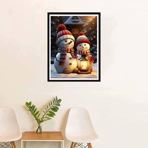 SKRYUIE 5D Snowman Diamond Painting Kits - DIY Diamond Art Kits for Adults Christmas, Full Round Drill - Crystal Cross Stitch - Adults Craft for Wall & Office Decor - 12x16 Inch z3 in Kuwait