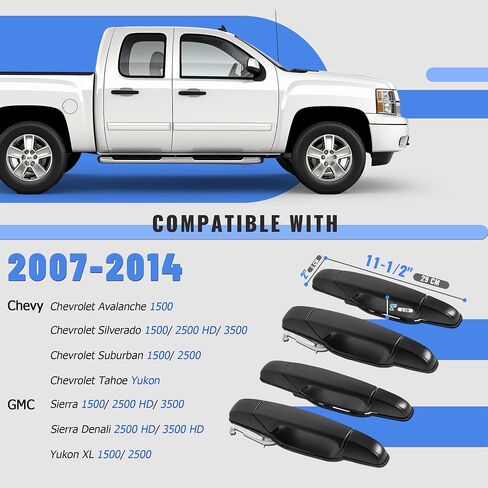 Kojem Exterior Door Handle 4pcs Compatible with 2007-2014 Chevy Chevrolet Avalanche Silverado 1500 2500 3500 Suburban Tahoe GMC Yukon XL Replacement for 15915129 20828243 15130835 Black ABS Plastic in Saudi Arabia