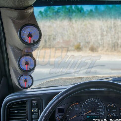 GlowShift Gray Triple Pillar Gauge Pod Compatible with GMC Sierra 1500 2500HD 3500HD Duramax 2000-2006 - A-Pillar Speaker Cutout - Factory Color Matched - Mounts (3) 2-1/16" (52mm) Gauges in Saudi Arabia