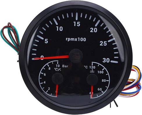 3 in 1 Electrical Tachometer Oil Pressure Gauge Water Temp Gauge 4 3/8in 3000RPM 0 to 10bar 40 to 120℃ 7 Colors Backlit for RV Yacht Truck (Black Dial Black Bezel) in Saudi Arabia