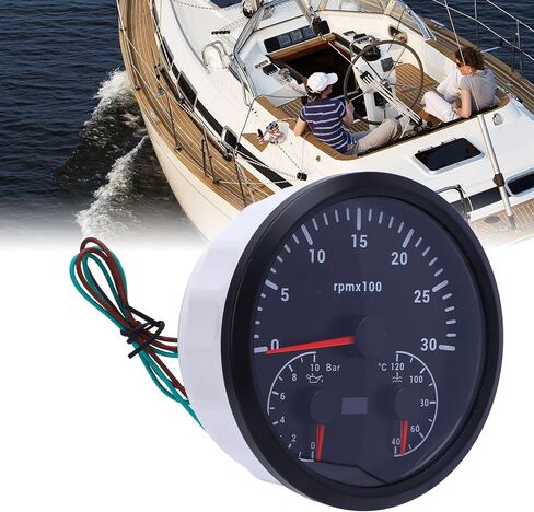 3 in 1 Electrical Tachometer Oil Pressure Gauge Water Temp Gauge 4 3/8in 3000RPM 0 to 10bar 40 to 120℃ 7 Colors Backlit for RV Yacht Truck (Black Dial Black Bezel) in Saudi Arabia