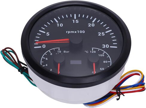 3 in 1 Electrical Tachometer Oil Pressure Gauge Water Temp Gauge 4 3/8in 3000RPM 0 to 10bar 40 to 120℃ 7 Colors Backlit for RV Yacht Truck (Black Dial Black Bezel) in Saudi Arabia