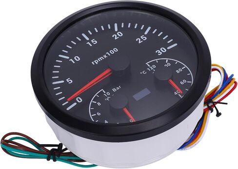 3 in 1 Electrical Tachometer Oil Pressure Gauge Water Temp Gauge 4 3/8in 3000RPM 0 to 10bar 40 to 120℃ 7 Colors Backlit for RV Yacht Truck (Black Dial Black Bezel) in Saudi Arabia