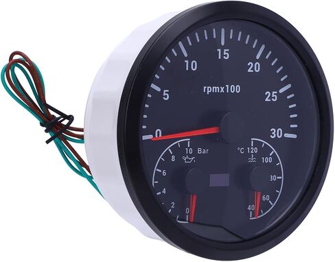 3 in 1 Electrical Tachometer Oil Pressure Gauge Water Temp Gauge 4 3/8in 3000RPM 0 to 10bar 40 to 120℃ 7 Colors Backlit for RV Yacht Truck (Black Dial Black Bezel) in Saudi Arabia