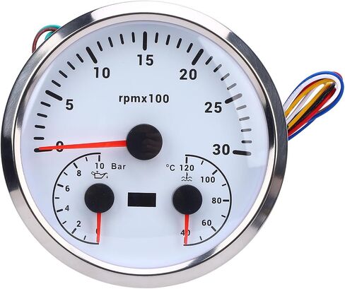 3 in 1 Electrical Tachometer Oil Pressure Gauge Water Temp Gauge 4 3/8in 3000RPM 0 to 10bar 40 to 120℃ 7 Colors Backlit for RV Yacht Truck (Black Dial Black Bezel) in Saudi Arabia