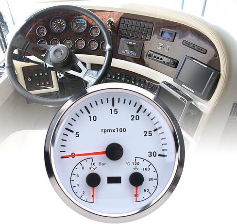 3 in 1 Electrical Tachometer Oil Pressure Gauge Water Temp Gauge 4 3/8in 3000RPM 0 to 10bar 40 to 120℃ 7 Colors Backlit for RV Yacht Truck (Black Dial Black Bezel) in Saudi Arabia