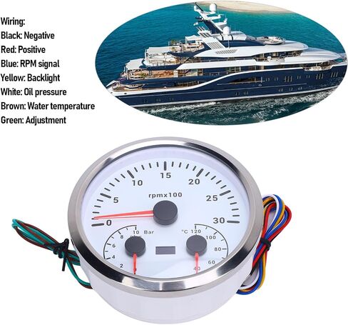 3 in 1 Electrical Tachometer Oil Pressure Gauge Water Temp Gauge 4 3/8in 3000RPM 0 to 10bar 40 to 120℃ 7 Colors Backlit for RV Yacht Truck (Black Dial Black Bezel) in Saudi Arabia