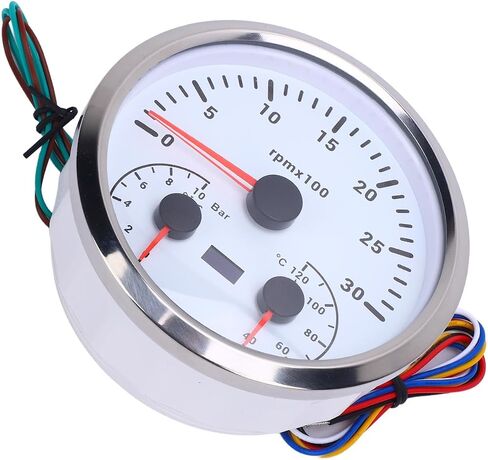 3 in 1 Electrical Tachometer Oil Pressure Gauge Water Temp Gauge 4 3/8in 3000RPM 0 to 10bar 40 to 120℃ 7 Colors Backlit for RV Yacht Truck (Black Dial Black Bezel) in Saudi Arabia