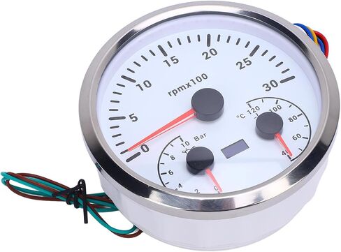 3 in 1 Electrical Tachometer Oil Pressure Gauge Water Temp Gauge 4 3/8in 3000RPM 0 to 10bar 40 to 120℃ 7 Colors Backlit for RV Yacht Truck (Black Dial Black Bezel) in Saudi Arabia